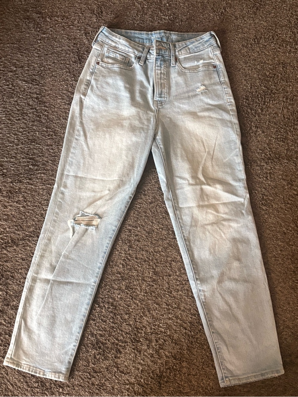 Old Navy Light Blue Straight Leg Jeans with Knee Rip